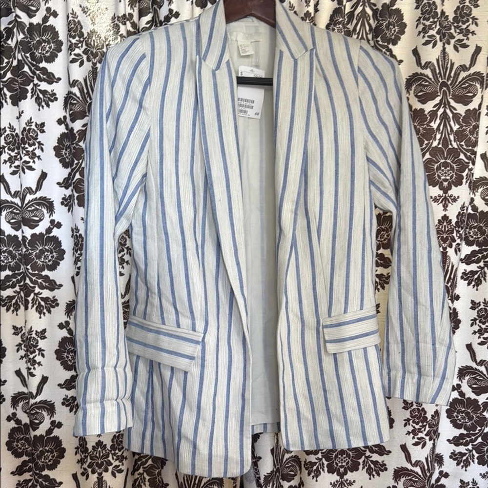 H&m Striped Blue and White Women's cotton Blazer
